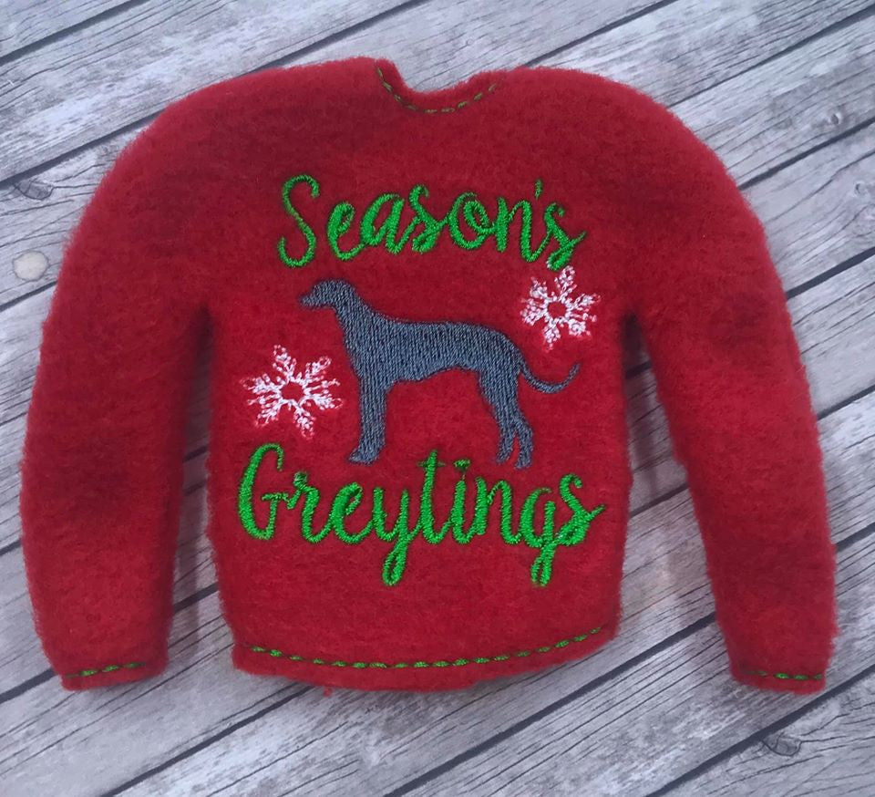 Elf Sweater Season's Greytings Greyhound Red/Green
