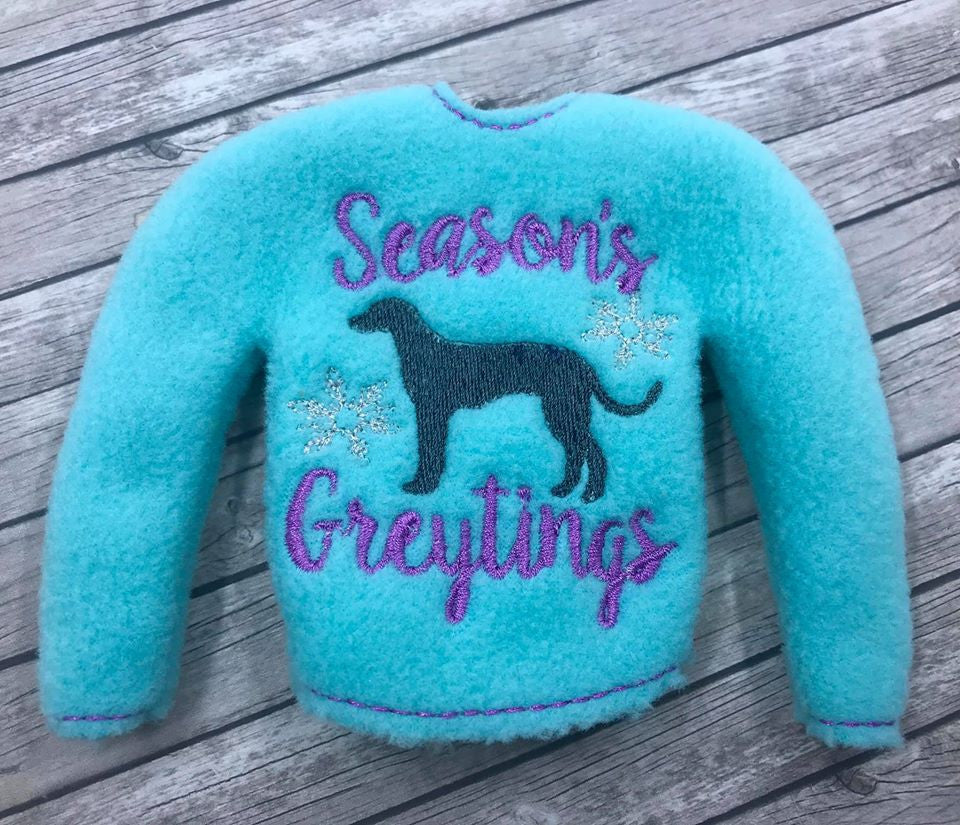 Elf Sweater Season's Greytings Greyhound Aqua