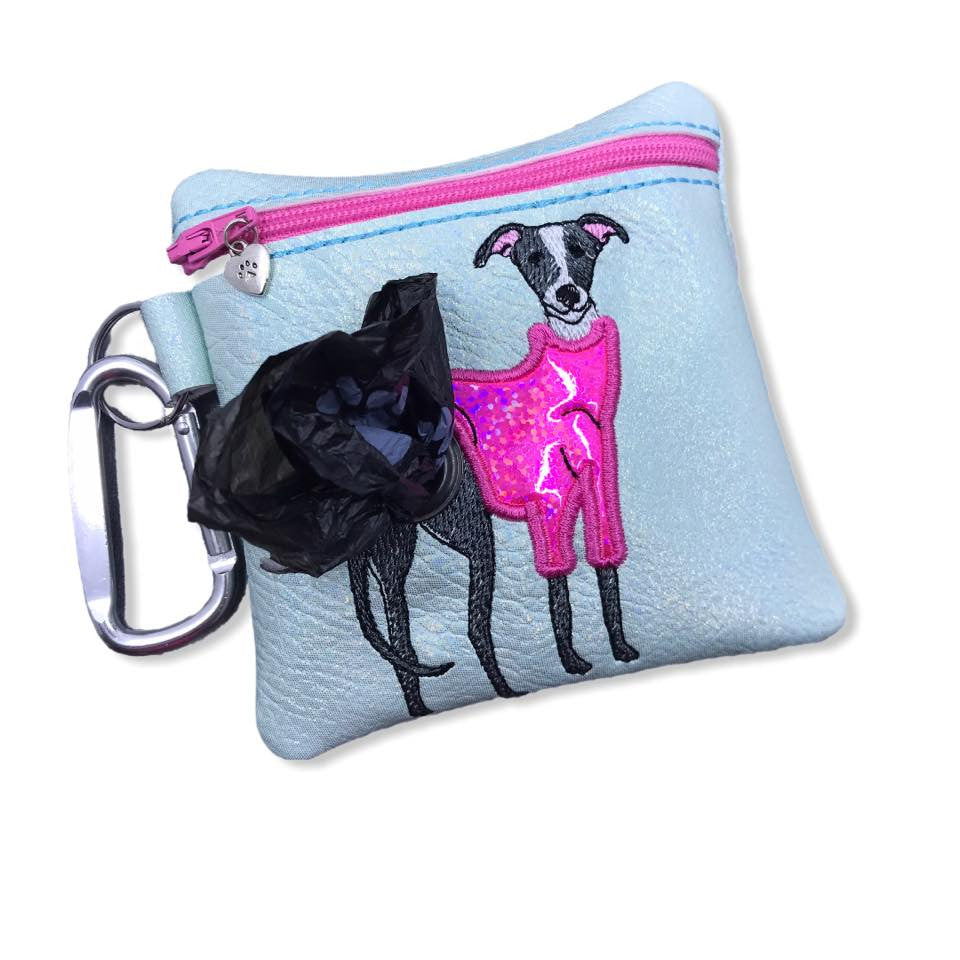 Poopie Pouch - Greyhound in Hot Pink Sweater Metallic Honeydew LINED