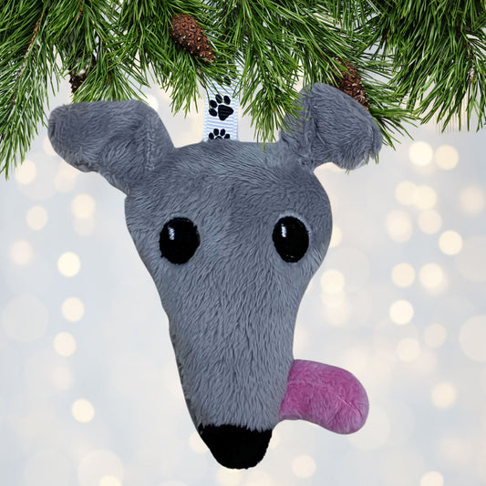 Houndie Head Ornament Light Grey with Tongue