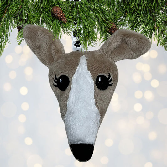 Houndie Head Ornament Tan with Blaze and Eyelashes
