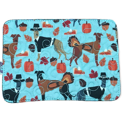 Mug Rug - Thanksgiving Hounds Blue Quilted Swirl