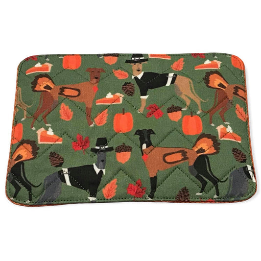 Mug Rug - Thanksgiving Hounds Olive Quilted Chevron